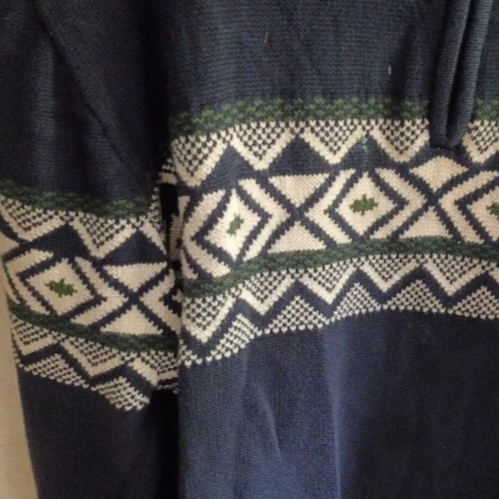 Navy Blue Fair Isle Quarter Zip Sweater XXL Après Ski Lodge Holiday Weatherproof
